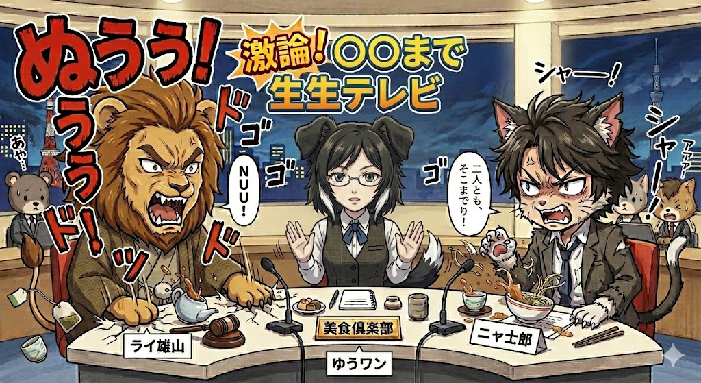 美食討論会の激論シーン